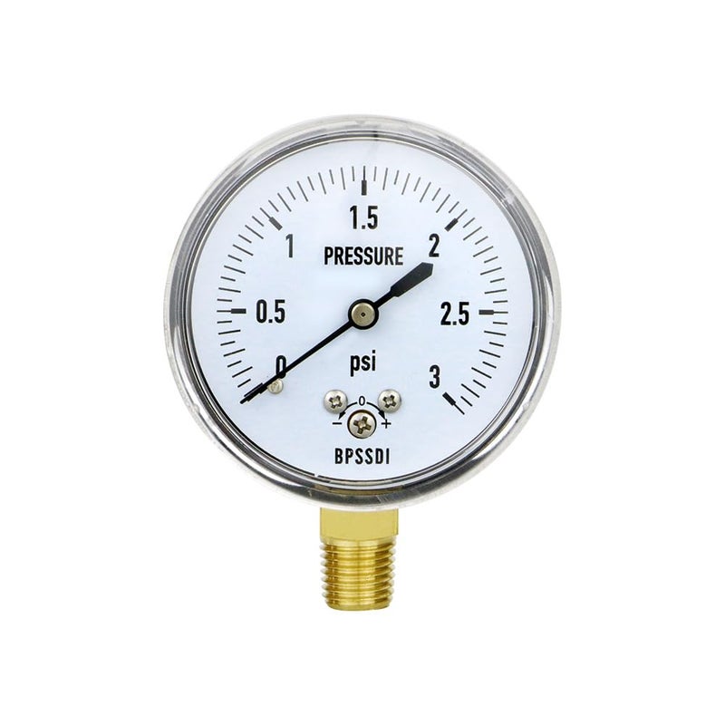 BPSSDI مقياس ضغط منخفض 0-3 Psi، مقياس كبسولة، علبة من الفولاذ المقاوم للصدأ 304، حجم قرص 2.5 بوصة، تركيب سفلي 1/4" NPT، ضبط الصفر، لاختبار ضغط الهواء والماء والغاز - Image 1